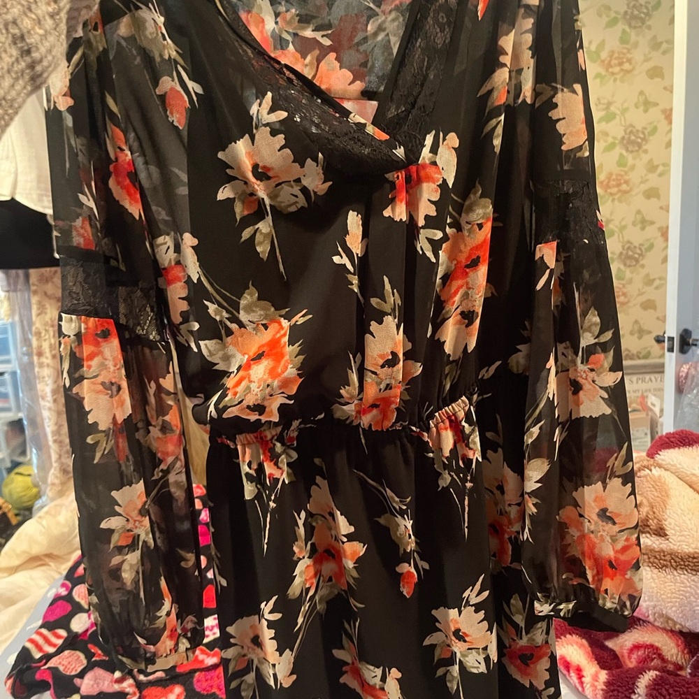 White House Black Market Floral Black Dress